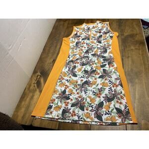 Coolibar UPF 50+ Backspin Golf Dress Zip Up Neck Sleeveless Floral Orange Medium